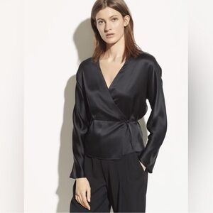 NAVY Silk Vince wrap top size medium